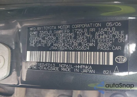 2006 Scion Xa z USA, uszkodzony, nr VIN JTKKT624760165824